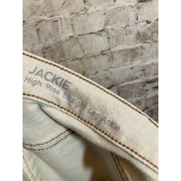 !IT. Jackie Jeans Women 16 Oatmeal Speckled High Rise Straight Leg Ankle Raw Hem - Picture 4 of 16